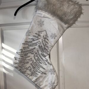 Storehouse Silver Beaded Christmas Stocking with Fur Trim 22" Large